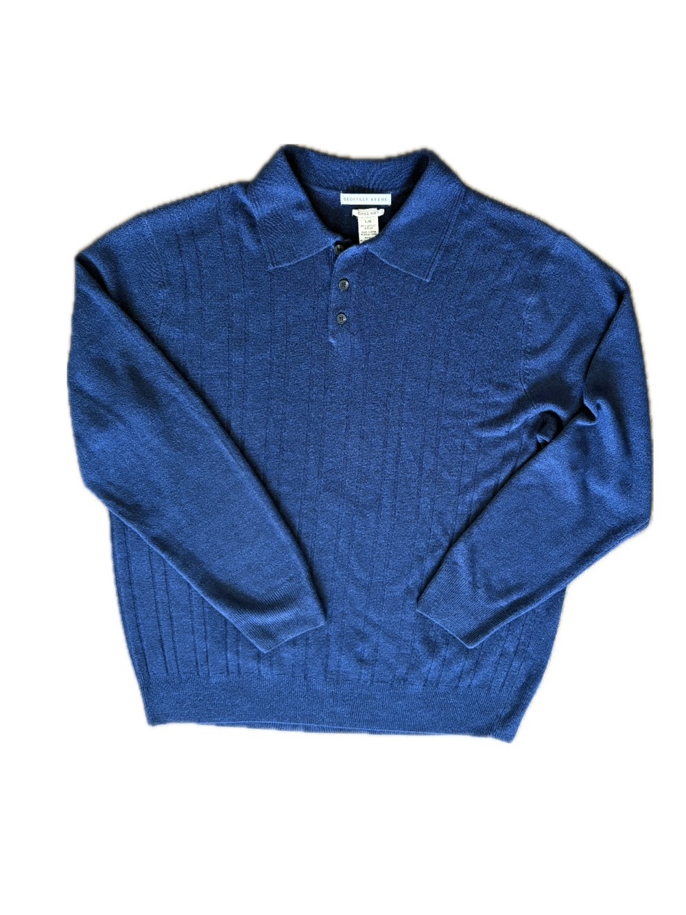Geoffrey Beene Men’s Super Soft Navy Blue Ribbed Polo Sweater - Size L